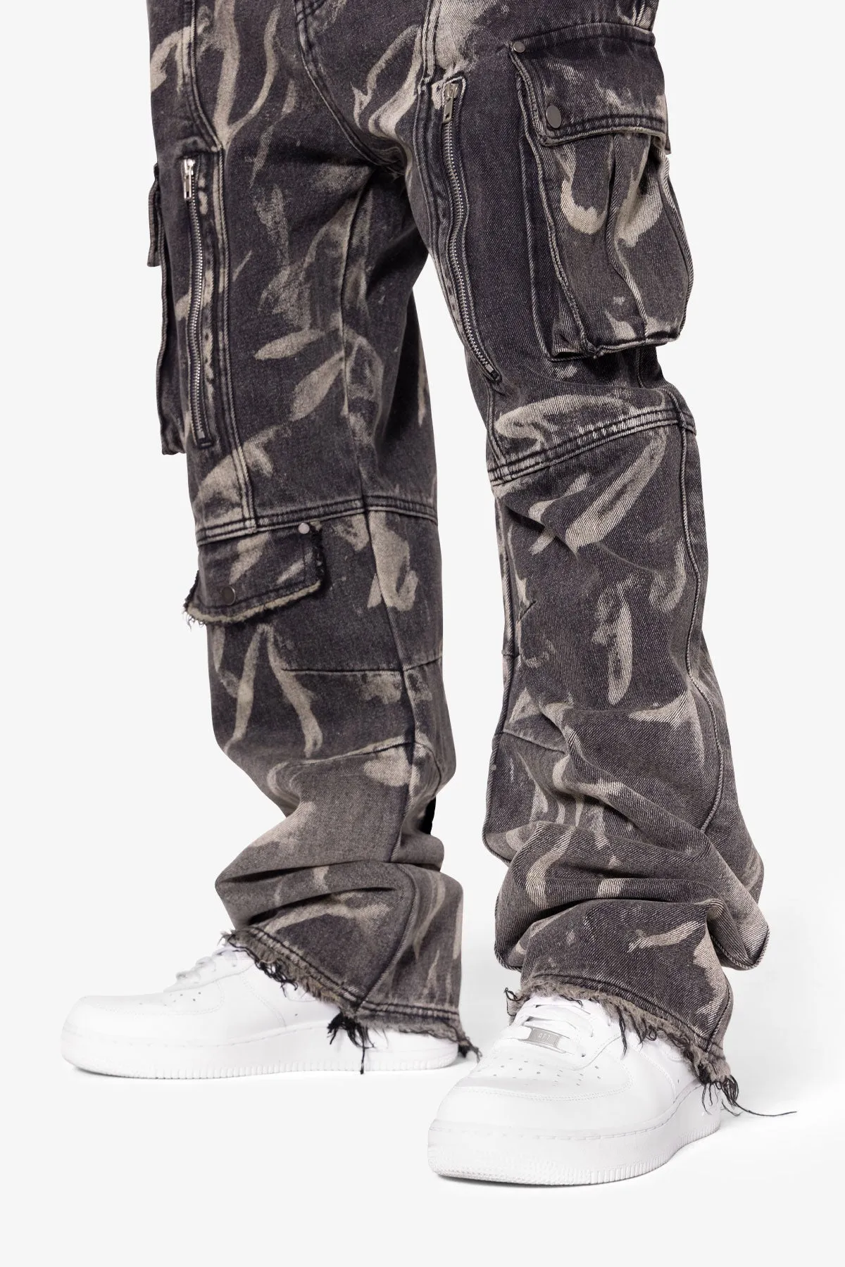 Ultra Baggy Rippled Denim Cargo Pants - Black