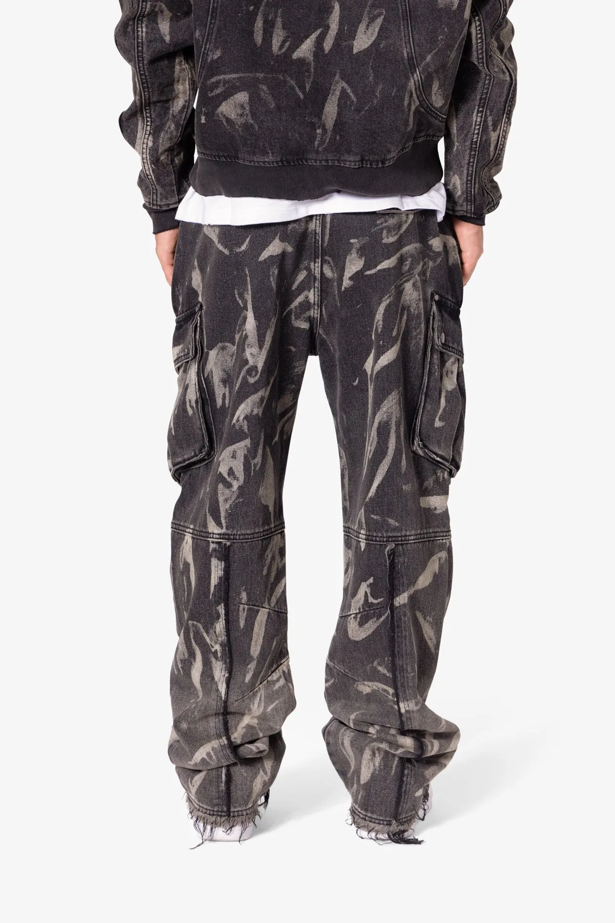 Ultra Baggy Rippled Denim Cargo Pants - Black