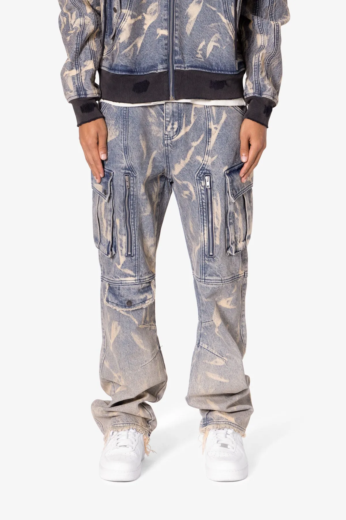 Ultra Baggy Rippled Denim Cargo Pants - Blue