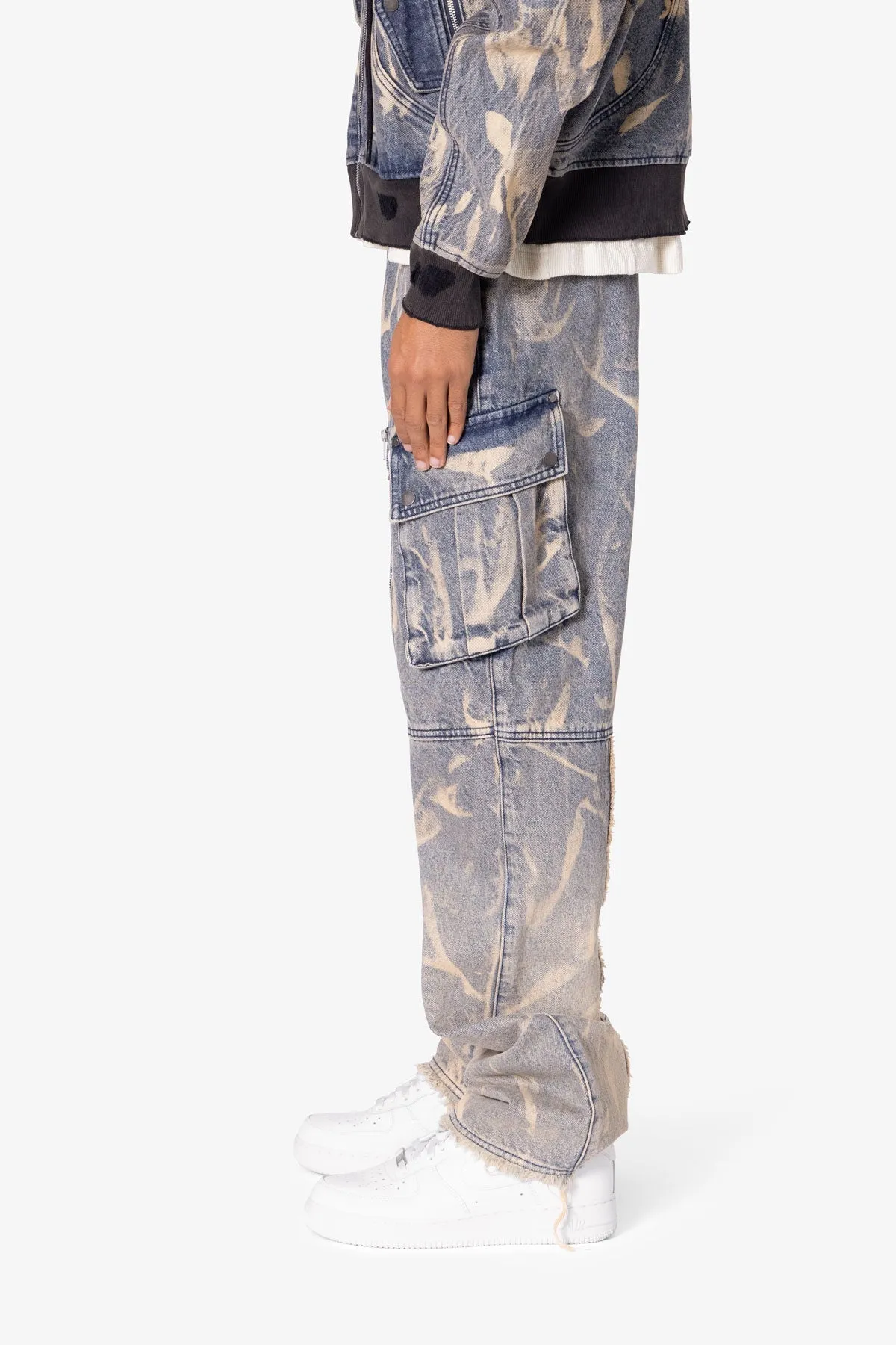 Ultra Baggy Rippled Denim Cargo Pants - Blue