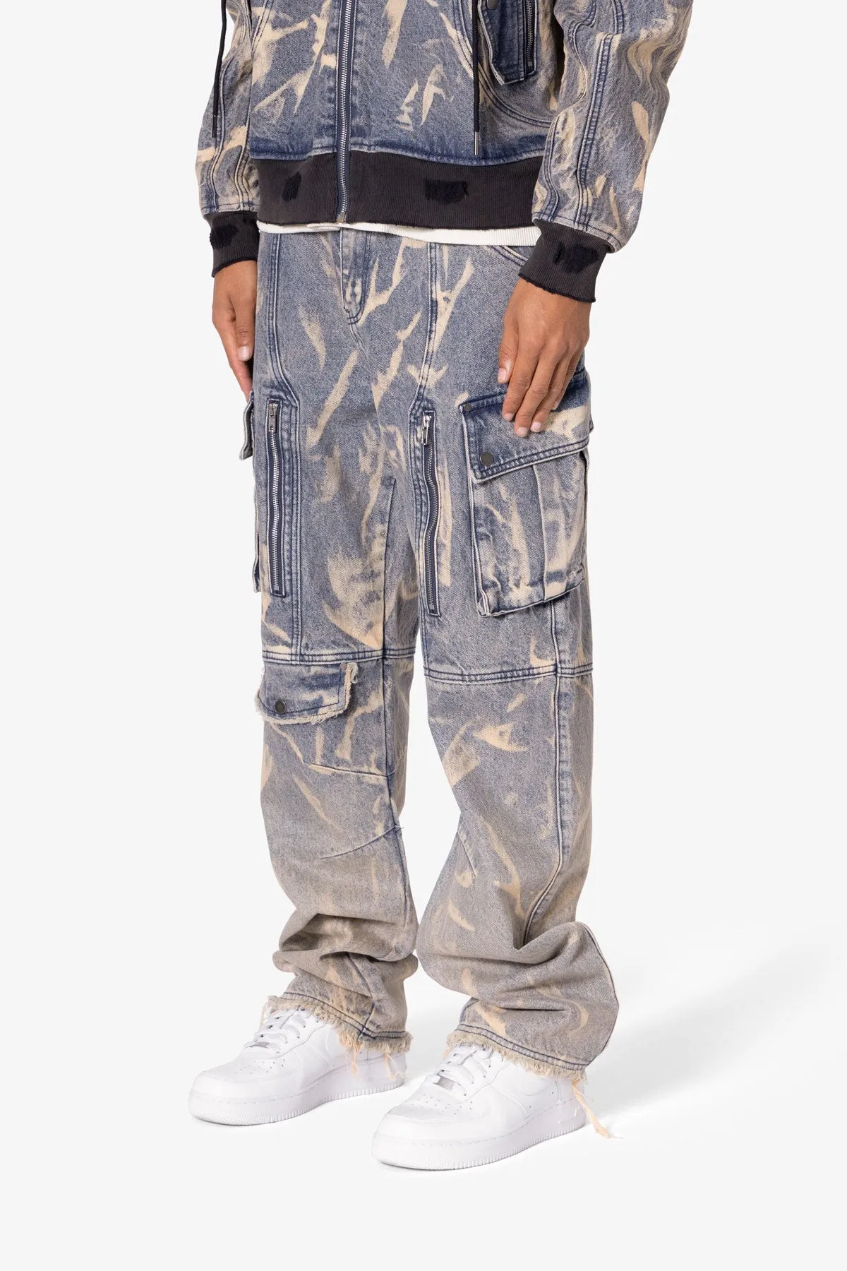 Ultra Baggy Rippled Denim Cargo Pants - Blue