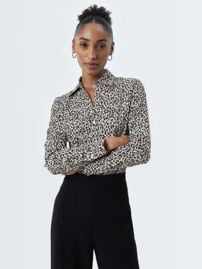 Wardrobe Beige & Black Animal Printed Cotton Shirt