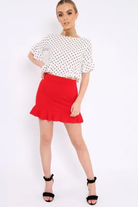 White Polka Dot Ruffle Crop Top - Ivie