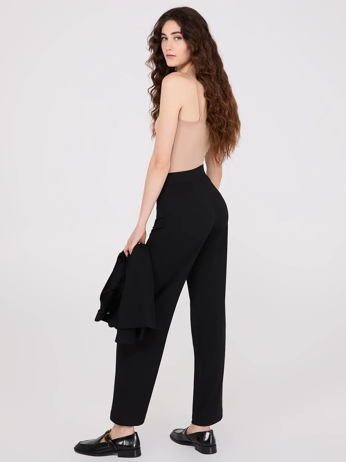 Wide-Leg Pants With Gold Button Details