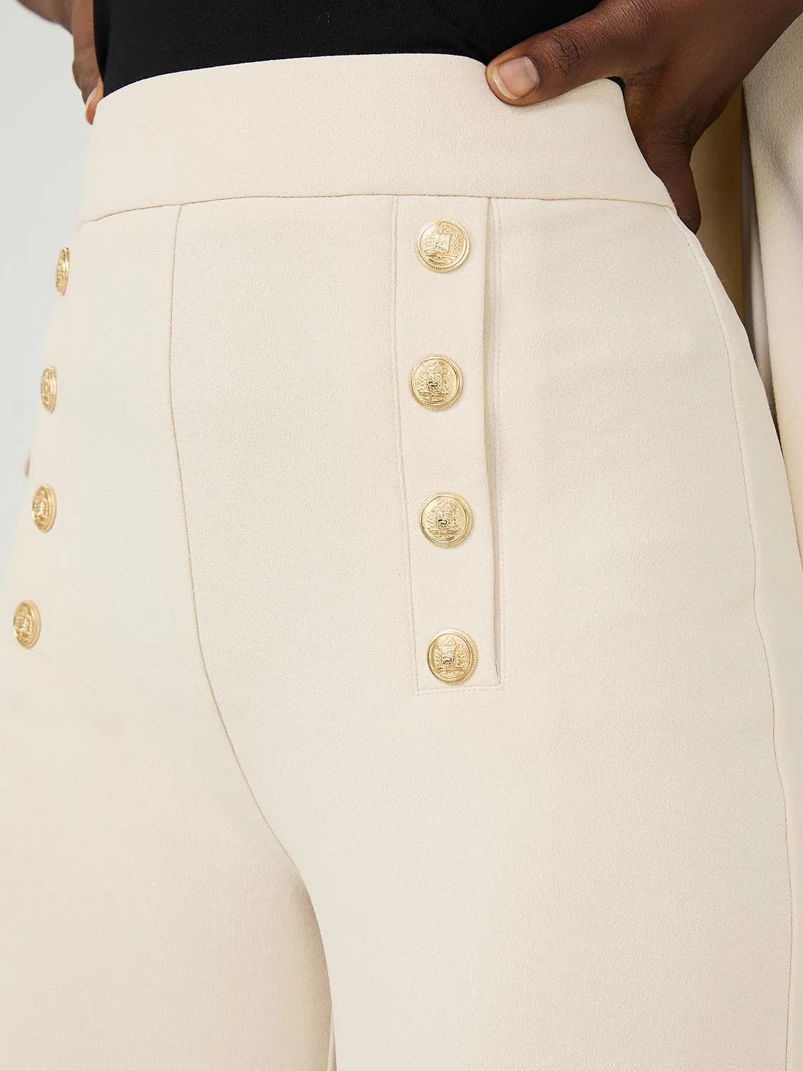 Wide-Leg Pants With Gold Button Details