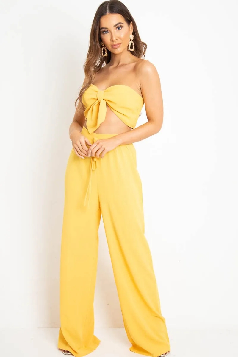 Yellow Tie Front Bandeau Wide Leg Trouser Co-Ord - Roselia