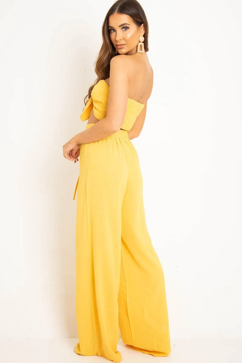 Yellow Tie Front Bandeau Wide Leg Trouser Co-Ord - Roselia