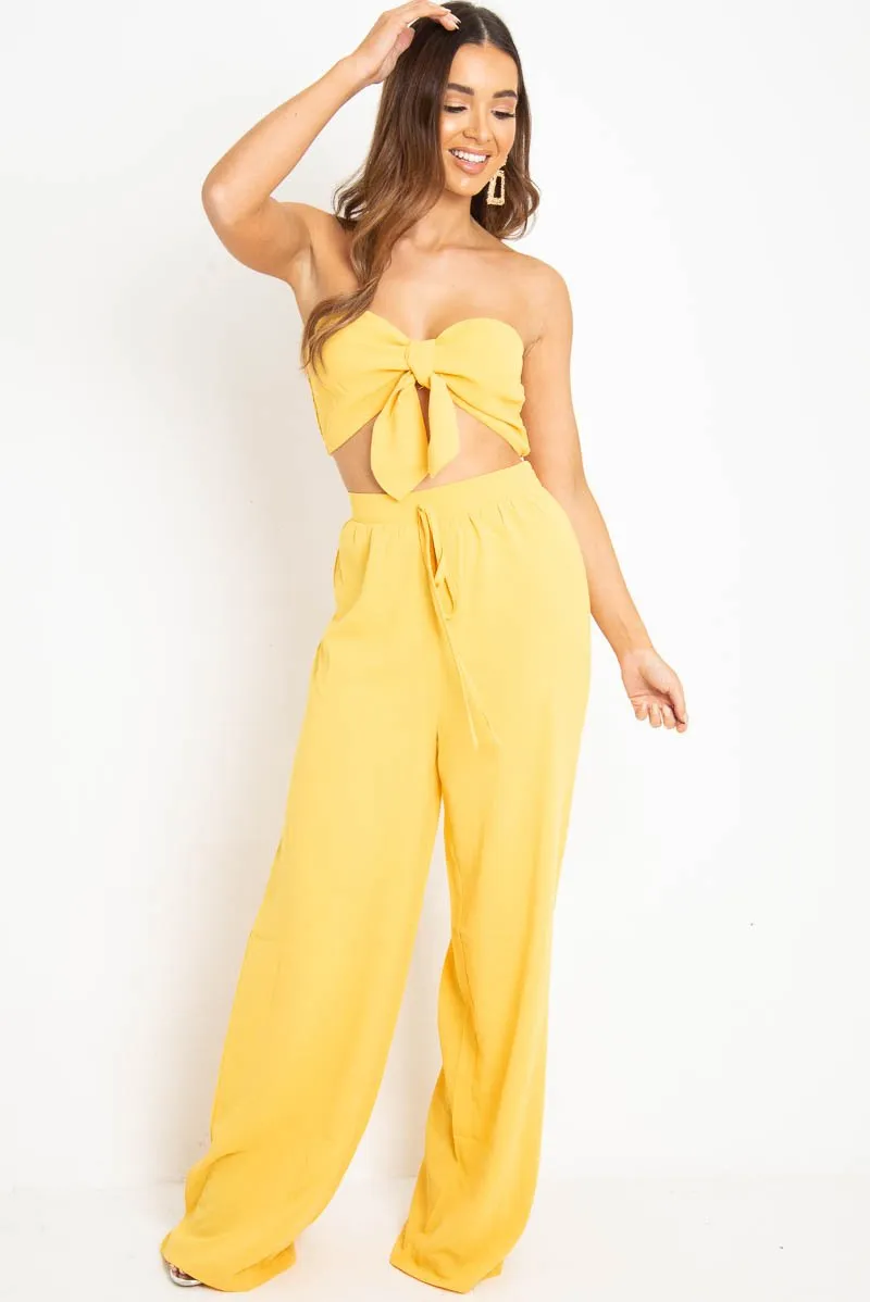 Yellow Tie Front Bandeau Wide Leg Trouser Co-Ord - Roselia