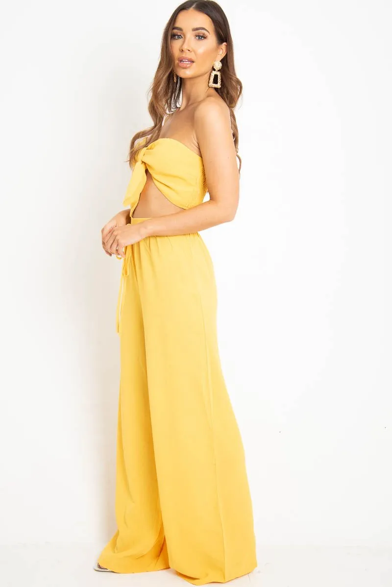 Yellow Tie Front Bandeau Wide Leg Trouser Co-Ord - Roselia